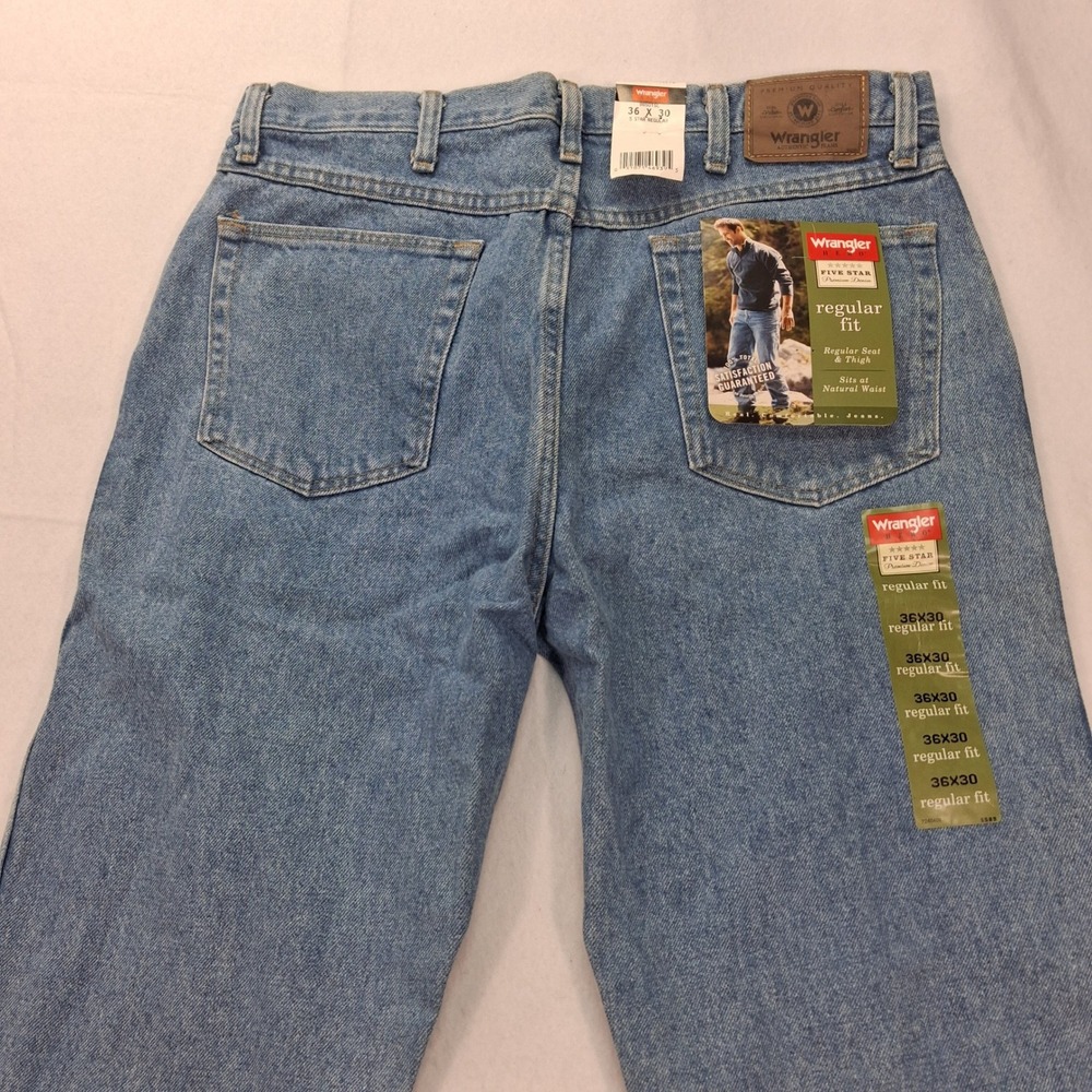 Wrangler Jeans Mens 36x30 Five Star Regular Fit Blue 96501SL Medium Wash NEW